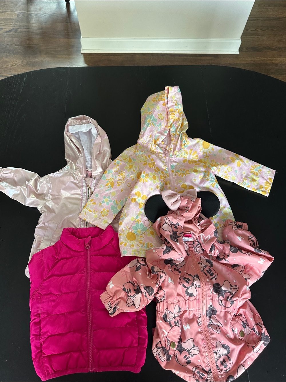 Fall girls coats. Mickey Mouse and flower rain coats.